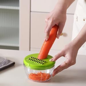 3 in 1 Manual Food Processor Vegetable Chopper dicer for onions garlic fruit nuts Hand Pull String Cutter Slicer Strip Cutter BPA FREE,2 cup,Gray...