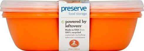 Preserve 46107 FBA_1211838 Square Food Storage Container Made from Recycled Plastic, 25 Ounce Capacity, Set of 2, Orange...