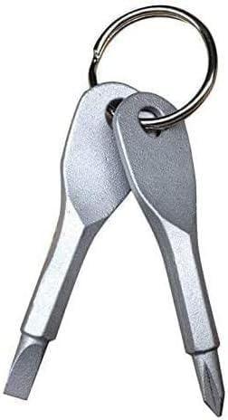 2Pcs Silver Stainless Steel Screwdrivers Flathead Cross Head With Hand Tools Key Ring Mini Screwdriver Multifunction Outdoor Tool Set Screwdrivers...