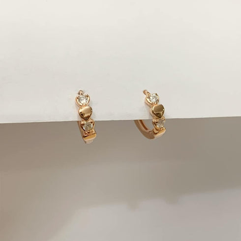 14K Rose Gold Double Love Heart Cubic Zirconia Small Hoop Earrings for Women Girls 925 Sterling Silver Cartilage Tiny Cute Huggie Hoops Hypoallerg...