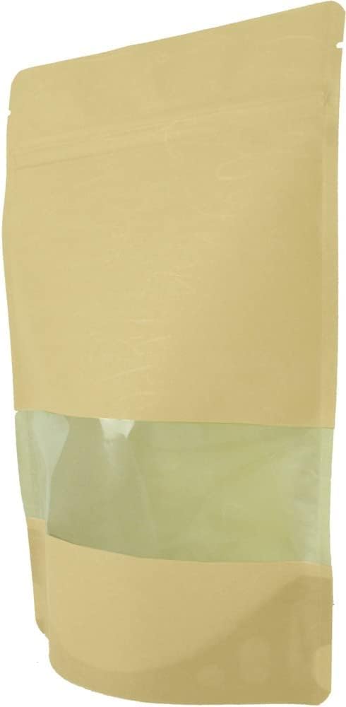 50 Rice Paper Stand-up Zip Pouch with Window (Medium, Natural Kraft)...