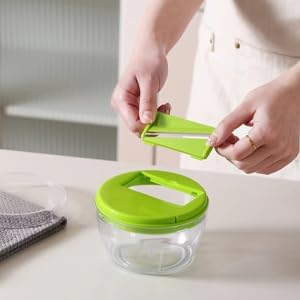 3 in 1 Manual Food Processor Vegetable Chopper dicer for onions garlic fruit nuts Hand Pull String Cutter Slicer Strip Cutter BPA FREE,2 cup,Gray...