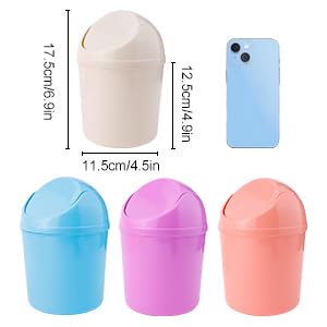 2 Pcs Plastic Mini Wastebasket Trash Can with Swing Lid with 120 Trash Bags, Tiny Desktop Waste Garbage Bin for Home, Office, Kitchen, Vanity Tabl...