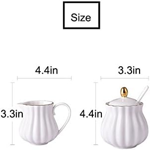 CHOOLD Elegant Flower Design Ceramic Sugar and Creamer Set with Lid Spoon Creamer Serving Set Coffee Serving Set Wedding Gift 7.5oz...