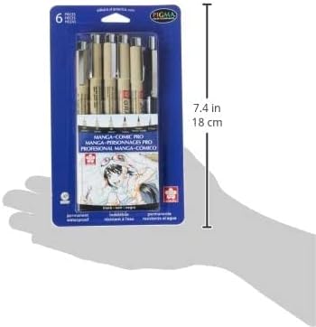 SAKURA Pigma Micron Manga Comic Pro Fineliner Pens - Archival Black Ink Pens - Assorted Point Sizes - 6 Pack...