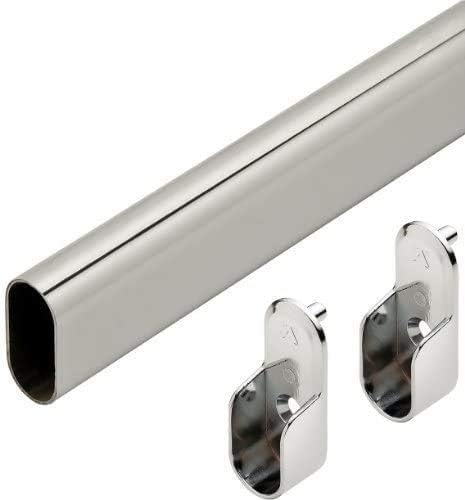 Oval Wardrobe Tube Polished Chrome Closet Rod W/End Supports, Welded Steel, 1.0mm Thick Chrome-Plated (1, 18")...