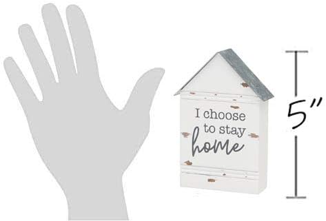 Rustic House-Shaped Mini Wood Block Sign (I Choose to Stay Home) 3"W x 4"H x 1"D...