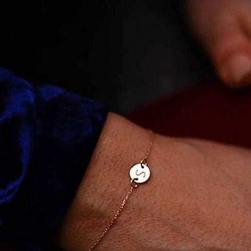 Gold 26 Initial Bracelet For Women Letter Initial Adjustable Chain Round Bracelet For Teen Girls (D)...