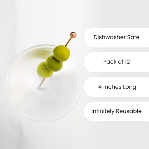 A Bar Above 12-Piece Stainless Steel Cocktail Picks, Short Reusable Garnish Sticks for Drinks, Appetizers, Old Fashioneds, Martinis, Bloody Marys,...