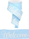 Welcome Canvas Wired Edge Ribbon, 2.5" x 10 Yards (Pale Blue, White)...