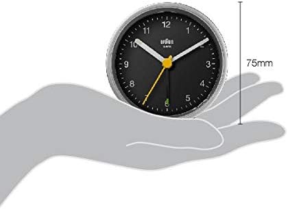 Braun Classic Analogue Alarm Clock with Snooze and Light, Quiet Quartz Movement, Crescendo Beep Alarm in Black and Silver, Model BC12SB....