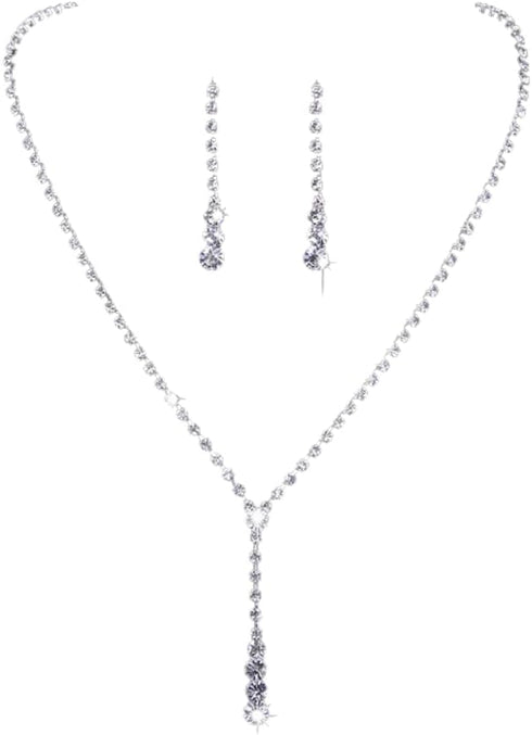 COLORFUL BLING Rhinestone Teardrop Infinity Pendant Necklace Zircon Dangle Earring Jewelry Sets?Silver?...