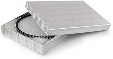 RJ Displays 6 Pack Silver Foil Paper Cotton Filled Lidded Jewelry Gift Box Jewelry Set Necklace, Belt Buckle, Pendant, Brooch, Bracelet, Bangle, a...