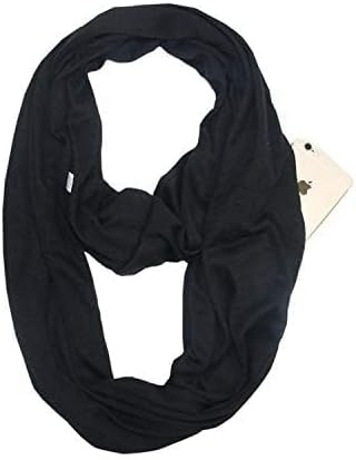 Infinity Loop Scarf for Women, Convenient Black Lightweight No-PillingTravel Scarf With Hidden Zipper Pocket, Neck Wrap Suitable For Daily Traveli...