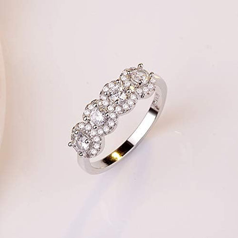 Sdouefos 925 Sterling Silver Cut Cubic Zirconia 4 Stones Engagement Wedding Bands Wedding Promise Anniversary Eternity Bands Rings (8)...