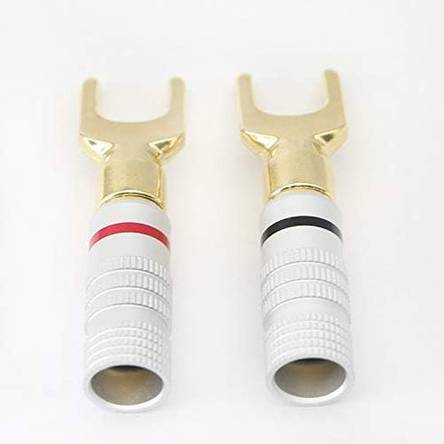 XMSJSIY Y Spade Plug,Speaker Spade Connector, Fork Spade Plug 45 Degree for Speaker Wire, Plug Audio Jack Connector Pure Copper for Speaker Wire,S...
