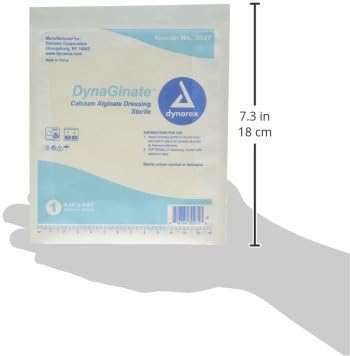 Dynarex DynaGinate Calcium Alginate Wound Dressing - Sterile, Non-Stick Topical Wound Pads - Absorbent Gel Patches for Moderate to High Exuding Cu...