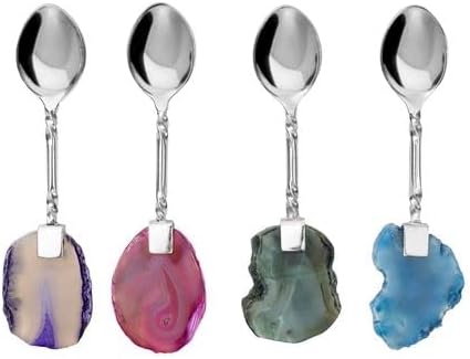 Artisan Silver Coffee Spoon with Crystal Accent - Dessert, Tea & Coffee Spoons Set of 4 - Handcrafted Coffee Spoons for Coffee Bar - Mixing & Stir...