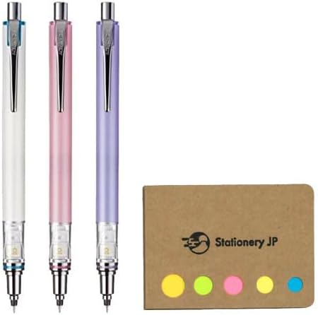 Kuru Toga Advance Auto Lead Rotation Mechanical Pencil 0.3 mm, Body Color(Lavender/Baby Pink/White), 3-pack, Sticky Notes Value Set...