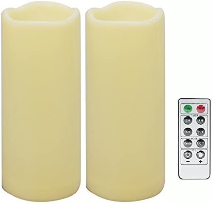 2 PCS 3" x7" Waterproof Outdoor Battery Operated Flameless LED Pillar Remote Candles Flickering Plastic Resin Electric Decorative Light for Lanter...