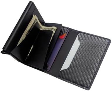 TARKS Minimalist Wallet Slim Carbon Fiber Design RFID-Blocking with Automatic Pop-Up Aluminum Credit Card Holder and Money Clip for Men and Women-...