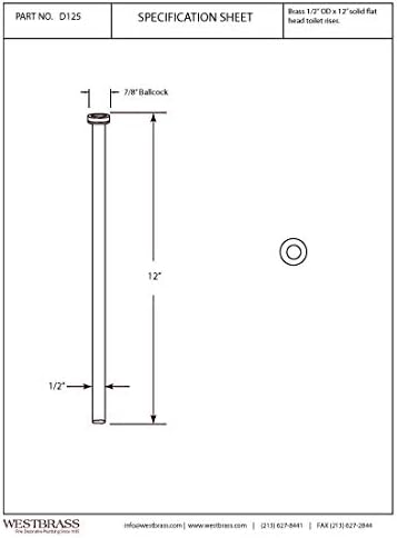 Westbrass D125-03 1/2" x 12" Flat Head Toilet Riser Supply Line, 1-Pack, Polished Brass...