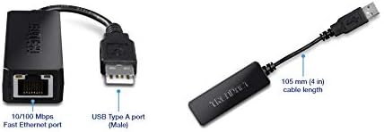 TRENDnet USB 2.0 to 10/100 Fast Ethernet LAN Wired Network Adapter for MacBook, TU2-ET100, ChromeBook, Windows 8.1 and Earlier, Linux, and Specifi...