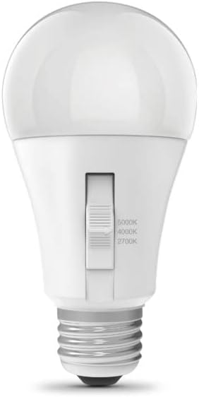 Feit Electric LED Three-Color Selectable, Built-in Dusk to Dawn Sensor Intellibulb - A19 with an E26 Medium Base Light Bulb - 60W Equivalent - 15 ...