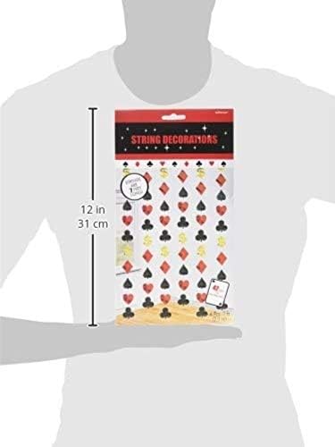 Casino Foil String Decorations - 7' (Pack of 6) - Red, Black, & Gold Casino Party Icons - Perfect for Game Night, Vegas-Themed Events, and More...