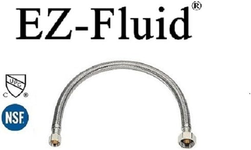 EZ-Fluid (2) 20" Water Supply Line,1/2" Fip x 3/8" Comp LF,Brass Nuts,Universal Stainless Steel Braided Faucet Water Supply Line Connector,Water S...