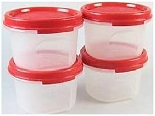 Tupperware Modular Mates Set of 4 Sheer #1 Rounds - 7 oz. Capacity Each - Liquid & Airtight Red Seals...