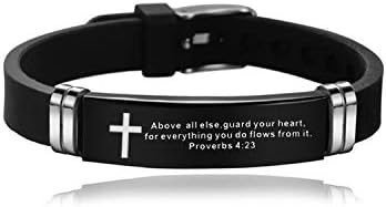 Black Religious Quote Faith Christian Bible Verse Inspirational Bracelet Wristband Cross Bracelets for Mens Dad God Gift...