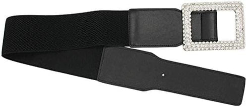Belts for Women with Big Rhinestone Square Buckle -Wide Elastic Waist Dressy Strentch Waistbands Belt...