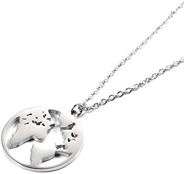 Vintage Round Origami World Map Necklace Women Geometric Earth Globe Map Necklace Circle Pendants Choker Jewelry 18"...
