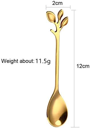2 Pack Stainless Steel Leaf Coffee Spoon Tableware Dessert Spoons, Stirring, Mixing, Sugar, Stir, Ice Cream, Cake, Teaspoon 4.7 inch Gold...