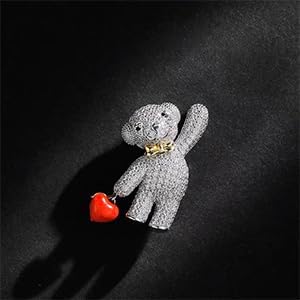 Bear Brooch for Women Rhinestones Brooch Sweater Pin Cute Animal Silver Brooch for Grils...