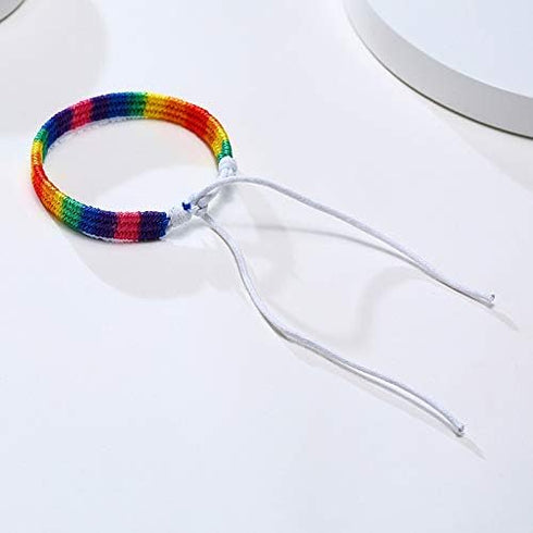 COLORFUL BLING Nepal Rainbow Woven with Bisexual Pride Braided Month Stuff Bracelet Anklet Lesbians Gays Couple Friendship Jewelry for Women Men...