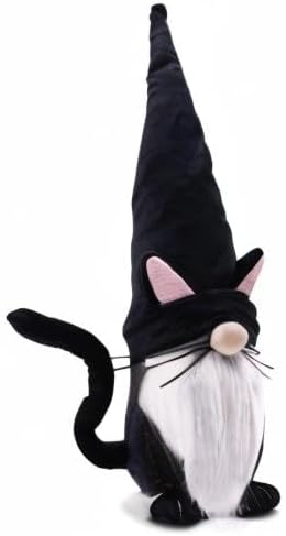 Upltowtme Black Cat Gnome Plush 13.5" Handmade Scandinavian Tomte Figurine Spring Farmhouse Decor Ideal Gift for Women and Cat Lovers...