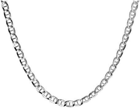 925 Sterling Silver chain 3.5MM, 4.5MM, 5.5MM, 6.5MM, 8MM,9MM,10.5MM,12MM Solid Flat Mariner Link Chain Necklace- Silver Necklace Chain, Men and W...