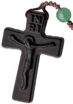 IHM Imports Sine Cera Green Jade/Jujube Wood 5 Decade Catholic Rosary, Laser Engraved Crucifix/Double-sided Centerpiece, Smooth 6mm Beads...