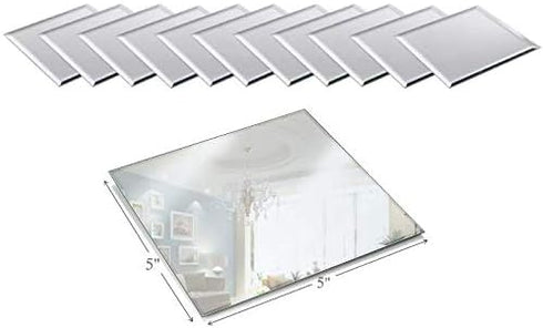 Light In The Dark 5 Inch Square Mirror Candle Plate with Beveled Edge Set of 12 - Small Square Mirror for Centerpieces, Wall Décor, Crafts...