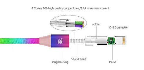LAX Gadgets USB A to Lightning Cable - Apple MFI Certified Rainbow Lightning Cable Fast Charging Cable for Latest iOS Including iPhone,iPad, iPod ...