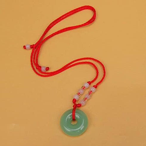 Green Jade Buddha Circle Red String Pendant Necklace - Chinese Traditional Amulet for Luck and Protection...