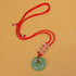 Green Jade Buddha Circle Red String Pendant Necklace - Chinese Traditional Amulet for Luck and Protection...