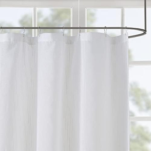 Madison Park Anna Sheers Shower Curtain, Textured Striped Accent Design, Modern Mid-Century Bathroom Decor, Machine Washable, Fabric Privacy Scree...