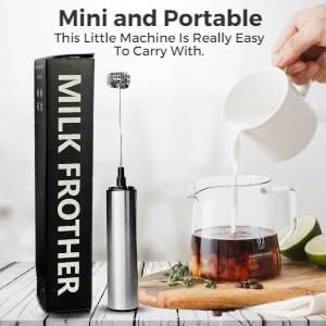 Electric Milk Frother Handheld, Stainless Steel Electric Coffee Frother Battery Operated Whisk Beater Foam Maker High Speed Handheld Foam Maker Dr...