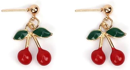 Fuqimanman2020 18K Gold Plated Sweet Red Cherry Fruit Drop Dangle Earrings Pendant Necklace Set Crystal Christmas Fruit for Women Statement Aesthe...