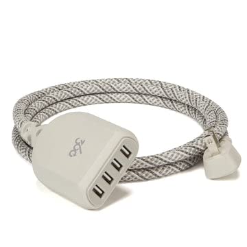 360 Electrical Habitat 4.8, 6 ft 4-Port USB Extension Cord, Durable Braided Casing, French Grey, 4.8A, USB Charger Cable, Power Strip USB Hub Char...