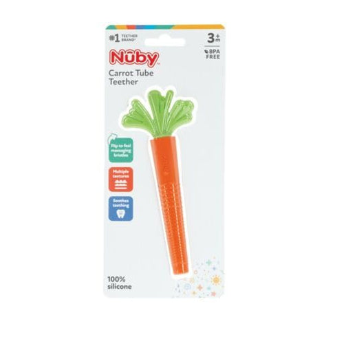Nuby Silicone Carrot Tube Teether - Baby Teething Toy - Massaging Bristles for Sore Gums - 3+ Months...