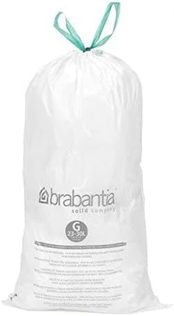 Brabantia PerfectFit Trash Bags (Size G / 6-8 Gallon) Thick Plastic Trash Can Liners with Tie Tape Drawstring Handles (20 Bags)...